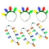 6 Pieces Christmas LED Light Up Headband and Necklace with 6 Flashing Modes Party Supplies Accessories