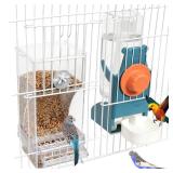 No Mess Bird Feeder Water Dispenser Set, Automatic Parrot Feeder Drinker Cage Accessories, for Parakeets, Cockatiels, Budgies, Macaws, Lovebirds, Canaries - Cage Mounted/External Hanging (Blue)