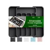 Silverware Organizer - Expandable Kitchen Drawer Organizer, Adjustable Utensil Organizer, Cutlery Tray for Forks, Knives, Multipurpose Kitchen Organizers and Storage Solution, Black, Medium