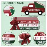 4 Pcs Red Truck Christmas Decoration Wooden Truck Tree Book Table Rustic Winter Table Centerpiece Wooden Block Sign