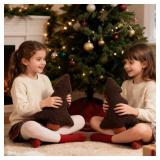 Christmas Pillows, Set of 2 Stuffed Tree Shaped Plush Pillow  (13" x 10.5", Brown)