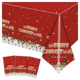3 Pcs Christmas Tablecloth Plastic Disposable Christmas Table Cloths, Red Gingerbread Disposable Rectangle Xmas Table Cover 108 x 54