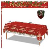 3 Pcs Christmas Tablecloth Plastic Disposable Christmas Table Cloths, Red Gingerbread Disposable Rectangle Xmas Table Cover 108 x 54