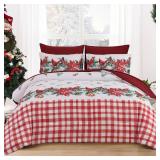 Christmas Comforter Set King Size Red Cardinal Bird Poinsettia 7 Pieces Bed in a Bag (104