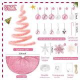 91 Pcs DIY Wall Christmas Tree Kits, 66 Ft Xmas Garland Star Topper Tree Skirt Ball Ornaments String Lights Candy Cane Poinsettia Flowers for 2025 Decor Your Own Style Wall Door(Pink)