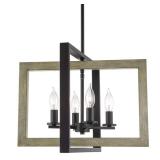 Kira Home Carrington 18  4-Light Farmhouse Geometric Pendant Chandelier + Open Design  Gray Oak Wood Style + Black - Retail: $128