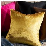 Gold Velvet Pillow Covers 16x16, Set of 2 Couch Throw Decorative Pillow Covers Soft Modern Living Room Square Cushion Fall Pillowcases - Retail: $14