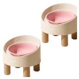 Ceramic Elevated Cat Bowls with Wooden Stand Set, Adjustable Raised Pet Bowls for Small Dogs & Cats, Anti - Slip Rubber Pad, Leak - Proof, Lead & Cadmium Free, Whisker - Friendly, Pink - Retail: $32