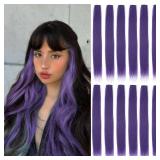12 Pcs Deep Purple hair extensions 22 Inch Straight colored hair colorful clip in extensions Highlight Party for Kids Girls and Women Gift(Deep Purple,11) - Retail: $7