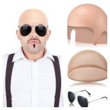 1 Pcs Bald Caps with Glasses Nylon Makeup Latex Bald Head Wig Cap for Men Women Adults Cosplay Party Costume Accessories (12.9 x 7.48 Inch) - Retail: $10