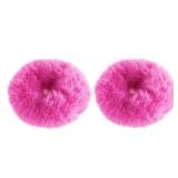 2 PCS Hot Pink Pom Pom Hair Tie Fuzzy Scrunchies Furry Hair Bands With Faux Rabbit Fur Fluffy Elastic Hair Bobbles Ponytail Holders Girls Women Hair Accessories - Retail: $7