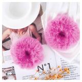 2 PCS Hot Pink Pom Pom Hair Tie Fuzzy Scrunchies Furry Hair Bands With Faux Rabbit Fur Fluffy Elastic Hair Bobbles Ponytail Holders Girls Women Hair Accessories - Retail: $7