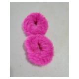 2 PCS Hot Pink Pom Pom Hair Tie Fuzzy Scrunchies Furry Hair Bands With Faux Rabbit Fur Fluffy Elastic Hair Bobbles Ponytail Holders Girls Women Hair Accessories - Retail: $7