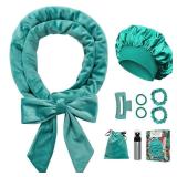No Heat Overnight Curl Headband, 70 Soft Ribbon Wrap for Long Hair, 9 PCS Hair Curling Rods Set - Blue Green - Retail: $9'