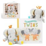 Tickle & Main Baby Gift Set for Twins Newborn & Infant - 3-Piece, Multicolor - Rhyming Baby Book for Twins & 2 Plush Elephant Rattles - Gift for Boys & Girls - Retail: $28