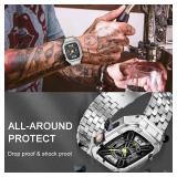 Stainless Steel Watch Case with Bands Compatible with Apple Watch Band 45mm, Metal Cover bumper with iWatch Bands for Apple Watch Series 9/8/7, Silver - Retail: $36