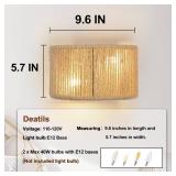 Rattan Wall Sconce Boho Wall Light Fixture Hand Woven Wall Mounted Lamp for Bedroom, Staircase, Aisle, Porch, Dia 9.7 Inch - Retail: $64