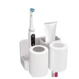 Toothbrush Holders with 2 Mouthwash Cup Wall Mounted for Bathrooms, 2 Slots Bathroom Organizer for Toothpaste, Electric Toothbrush, Razor, Floss, Self Adhesive Toothbrush Hanger Storage for Shower