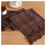 Macrame Style Boho Table Runner, Dark Brown Table Runners 36 Inches Long, Farmhouse Woven Home Decor, 12x36 Inch, Chocolate - Retail: $10