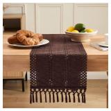Macrame Style Boho Table Runner, Dark Brown Table Runners 36 Inches Long, Farmhouse Woven Home Decor, 12x36 Inch, Chocolate - Retail: $10