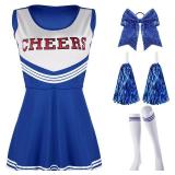S4 Pcs Cheerleader Costumes for Women Adults Cheer Uniform Outfit for 2025 Halloween(Small,Blue) - Retail: $24