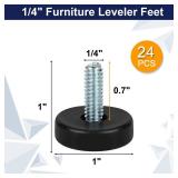 1/4 Thread Furniture Feet Levelers, 24 PCS Adjustable Furniture Feet Threaded Screw in, Leveling Feet Screw On Furniture Glide Leveling for Table, Cabinets, Chairs, Stool Legs - Retail: $14'