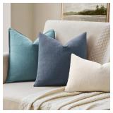 Dark Grey Blue Couch Pillow Covers 18x18 Inch, Set of 2 Soft Chenille Decorative Square Throw Pillow Covers Farmhouse for Sofa Living Room Bed - Retail: $18