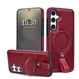 Samsung Galaxy S23 Leather Case with Stand, Anti-Slip Grip Ring, Fits for MagSafe (Burgundy, S23-6.1inch) - Retail: $12