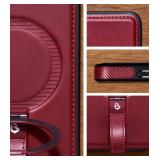 Samsung Galaxy S23 Leather Case with Stand, Anti-Slip Grip Ring, Fits for MagSafe (Burgundy, S23-6.1inch) - Retail: $12