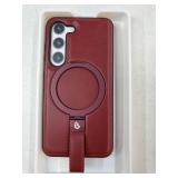 Samsung Galaxy S23 Leather Case with Stand, Anti-Slip Grip Ring, Fits for MagSafe (Burgundy, S23-6.1inch) - Retail: $12