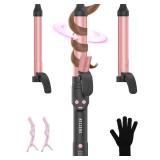 Automatic Curling Iron 1 Inch with 3-in-1 Interchangeable Barrels for Tangle-Free Beach Waves Curls, Beginner Friendly Anti-Tangle Hair Curler, Worldwide Dual Voltage Travel for Long Short Hair Pink -