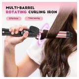 Automatic Curling Iron 1 Inch with 3-in-1 Interchangeable Barrels for Tangle-Free Beach Waves Curls, Beginner Friendly Anti-Tangle Hair Curler, Worldwide Dual Voltage Travel for Long Short Hair Pink -