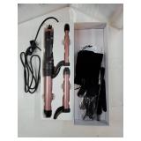 Automatic Curling Iron 1 Inch with 3-in-1 Interchangeable Barrels for Tangle-Free Beach Waves Curls, Beginner Friendly Anti-Tangle Hair Curler, Worldwide Dual Voltage Travel for Long Short Hair Pink -