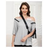 Post Surgery Shirts for Women 3/4 Sleeve Tear Away Snap Front Light Grey X-Large Tops After Rotator Cuff Recovery Chemo Port Access Shirts Adaptive Clothing - Retail: $20