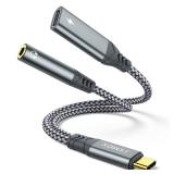 USB C to 3.5mm Headphone and Charger Adapter, 2-in-1 USB Type C to Aux Jack Dongle Cable with PD 60W Fast Charging for iPhone 15 16 17 Pro Max Air, Samsung Galaxy S23 S24 S25 Ultra, Note 20, iPad Pro 