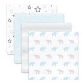 Amazing Baby Muslin Swaddle Blankets, Set of 4, Premium Cotton, XLarge 46x46 inches, Starry Night and Tiny Elephants, Pastel Blue - Retail: $29