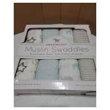 Amazing Baby Muslin Swaddle Blankets, Set of 4, Premium Cotton, XLarge 46x46 inches, Starry Night and Tiny Elephants, Pastel Blue - Retail: $29