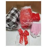Set of 5 Pcs Christmas Costume for Women Christmas Gingham Dresses Velvet Hooded Cape Tights Gloves Bow for Girl (Medium) - Retail: $43
