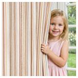 Colorful Linen Curtains for Nursery Living Room Multi Red on Beige Striped Curtains for Bedroom Cute Ticking Stripe Farmhouse Baby Girl Kids Room Light Filtering Grommet 2 Panels 63 inch - Retail: $38