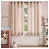 Colorful Linen Curtains for Nursery Living Room Multi Red on Beige Striped Curtains for Bedroom Cute Ticking Stripe Farmhouse Baby Girl Kids Room Light Filtering Grommet 2 Panels 63 inch - Retail: $38