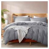 Twin Duvet Cover Set - Grey 2 Piece 68x90 Duvet Cover & 1 Pillow Sham with White Quilted Down Alternative Comforter, Ultra Soft, All Season (missing comforter) only cover and pillow sham - Retail: $42
