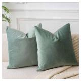 Sage Velvet Throw Pillow Covers 18x18 inch Set of 2 for Living Room Couch Sofa Bedroom Decorative Square Solid Soft Cushion Cases with Invisible Zipper - Retail: $14