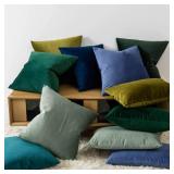 Sage Velvet Throw Pillow Covers 18x18 inch Set of 2 for Living Room Couch Sofa Bedroom Decorative Square Solid Soft Cushion Cases with Invisible Zipper - Retail: $14