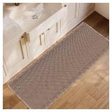ZALL Tan Waffle Bath Mat, Super Absorbent Non Slip Long Bathroom Runner Rug, Brown 24X60inch,Machine Washable Ultra Soft Floor Mats - Retail: $46