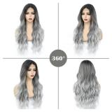 Long Grey Wavy Wig for Women 26 Inch Ombre Grey Middle Part Curly Synthetic Hair Wig Natural Look Heat Resistant Fiber for Daily Party Use - Retail: $30