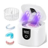45kHz Ultrasonic Retainer Denture Cleaner Machine, Fast Cleaning for Aligners, Mouth Guards, Braces, Toothbrush Heads & Jewelry, 200ML Dental Cleaning Pod, 4 Modes & Digital Timer, White - Retail: $70