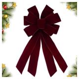 Christmas Wreath Bow 20 x 11 Inches Large Christmas Bows Burgundy Red Velvet Bow Winter Farmhouse Bow Xmas Tree Topper Ornament Bow for Home Front Door Decorations - Retail: $5