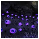 2PACK Scary Eyeballs Solar Garden Light Halloween Decorations Outdoor,Swaying Firefly with 12LED Purple Spooky Eyes Lights-Waterproof Ornaments Solar Halloween Lights for Lawn, Patio, Party Decor - Re