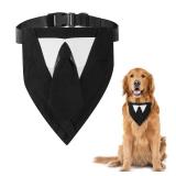 Dog Tuxedo Adjustable Buckle Formal with Bow Tie Costume Pet Party Tux Bandana Dog Wedding Collar for Small Medium Large (Black Tie-L)
