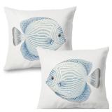 Fish Throw Pillow Covers, Beach Coastal Pillow Covers 20x20 Set of 2, Beach Coastal Pillows Decorative Throw Pillows for Home Couch Bedroom Living Room - Retail: $19